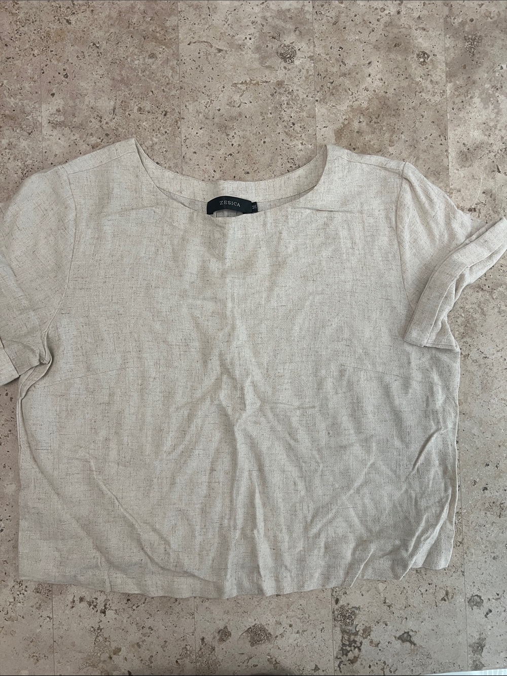 Zesica Neutral Linen-Blend Short Sleeve Tee - Light Beige